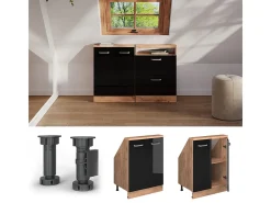 Armário de cozinha para sótão inclinado preto alto brilho 60x46x81.6 r-line