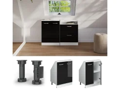 Armário de cozinha para sótão inclinado preto alto brilho 60x46x81.6 r-line
