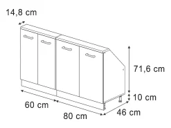 Armário de cozinha para sótão inclinado carvalho artesanal 140x46x81.6 r-line
