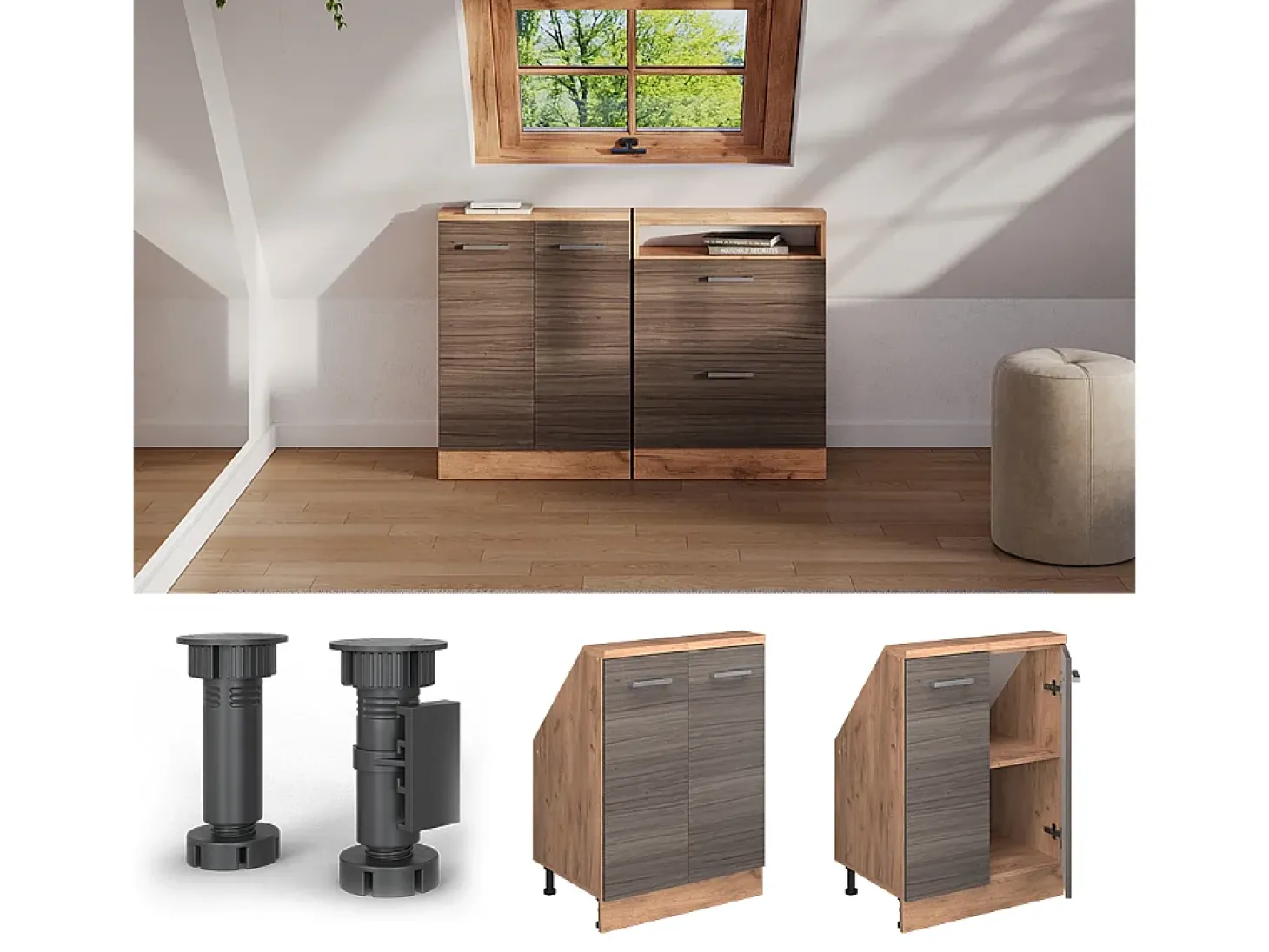 Armário de cozinha para sótão inclinado cinza nobre 60x46x81.6 r-line