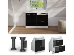Armário de cozinha para sótão inclinado preto alto brilho 60x46x81.6 r-line