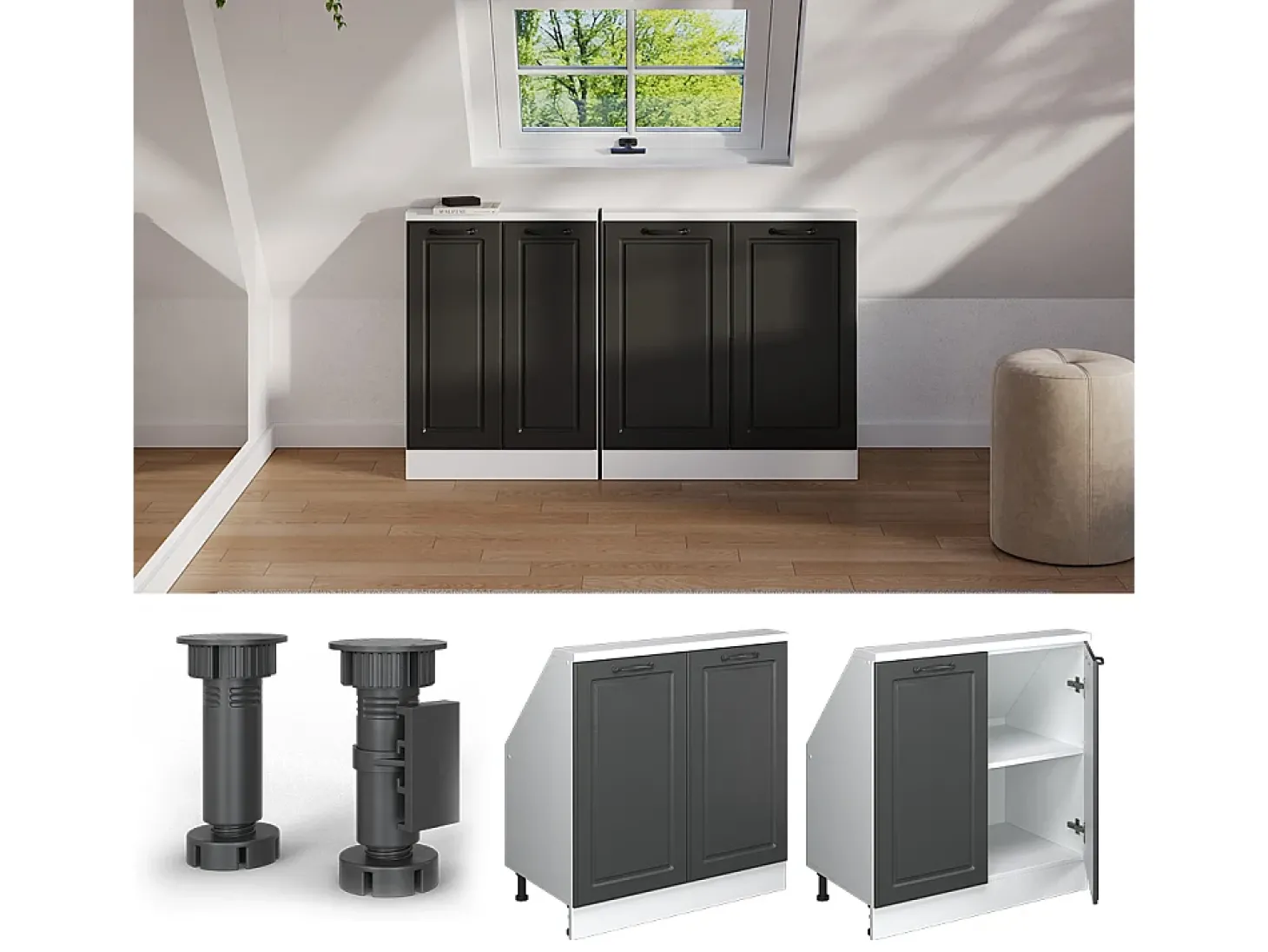 Armário de cozinha para sótão inclinado casa de campo antracite 80x46x81.6 r-line