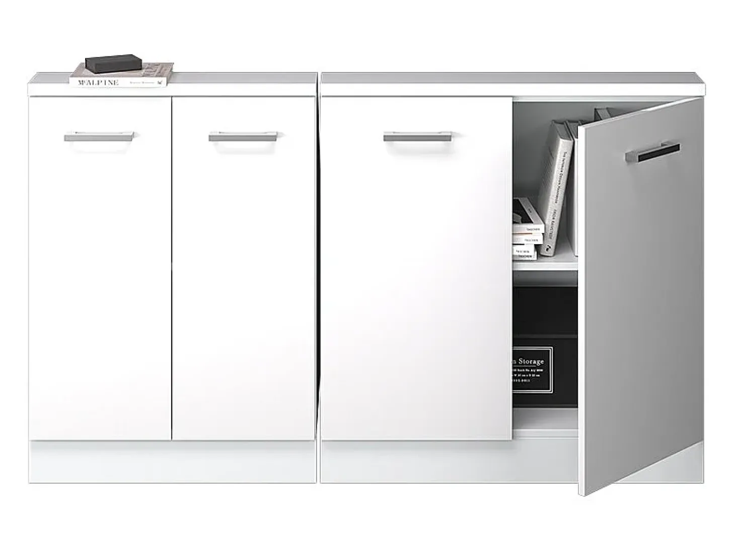 Armário de cozinha para sótão inclinado branco alto brilho 140x46x81.6 r-line