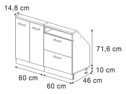 Armário de cozinha para sótão inclinado betão 120x46x81.6 r-line