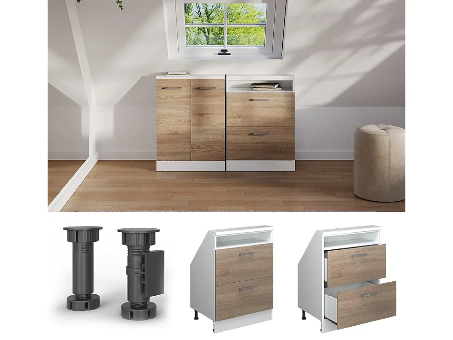 Armário de cozinha para sótão inclinado sonoma 60x46x81.6 r-line