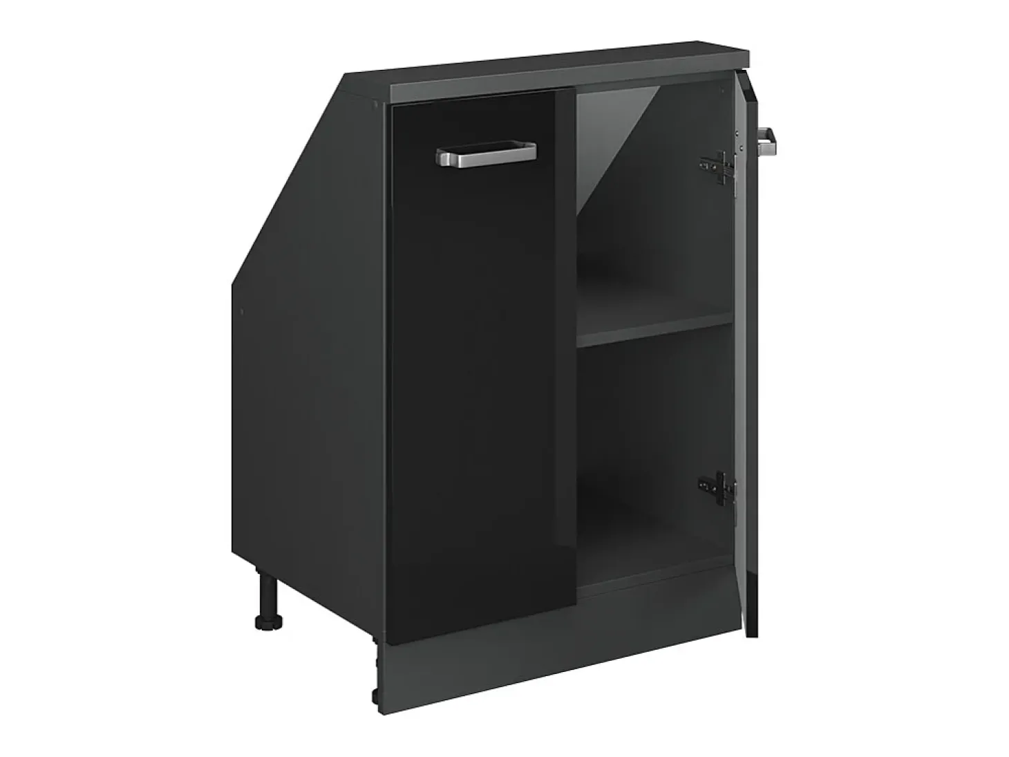 Armário de cozinha para sótão inclinado preto alto brilho 60x46x81.6 r-line