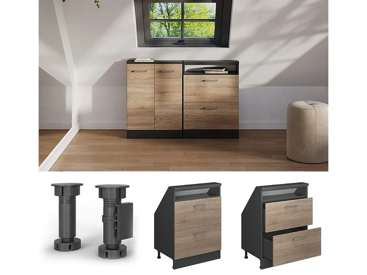 Armário de cozinha para sótão inclinado sonoma 60x46x81.6 r-line