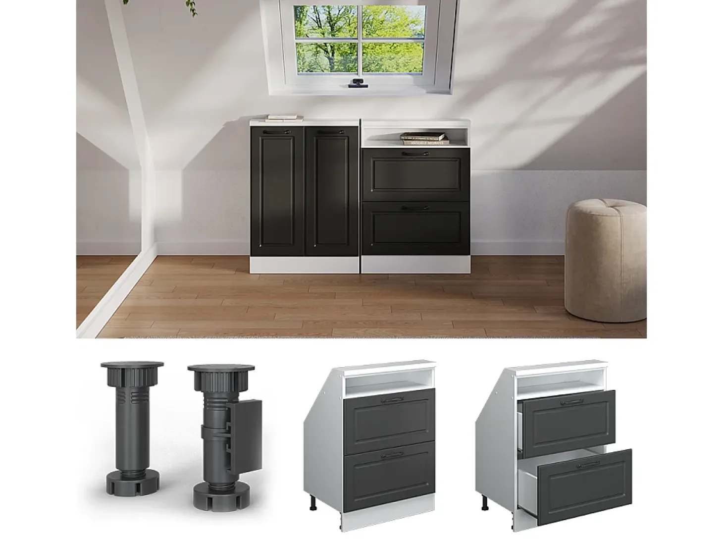 Armário de cozinha para sótão inclinado casa de campo antracite 60x46x81.6 r-line