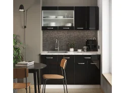 Armário de cozinha para sótão inclinado preto alto brilho 140x46x81.6 r-line