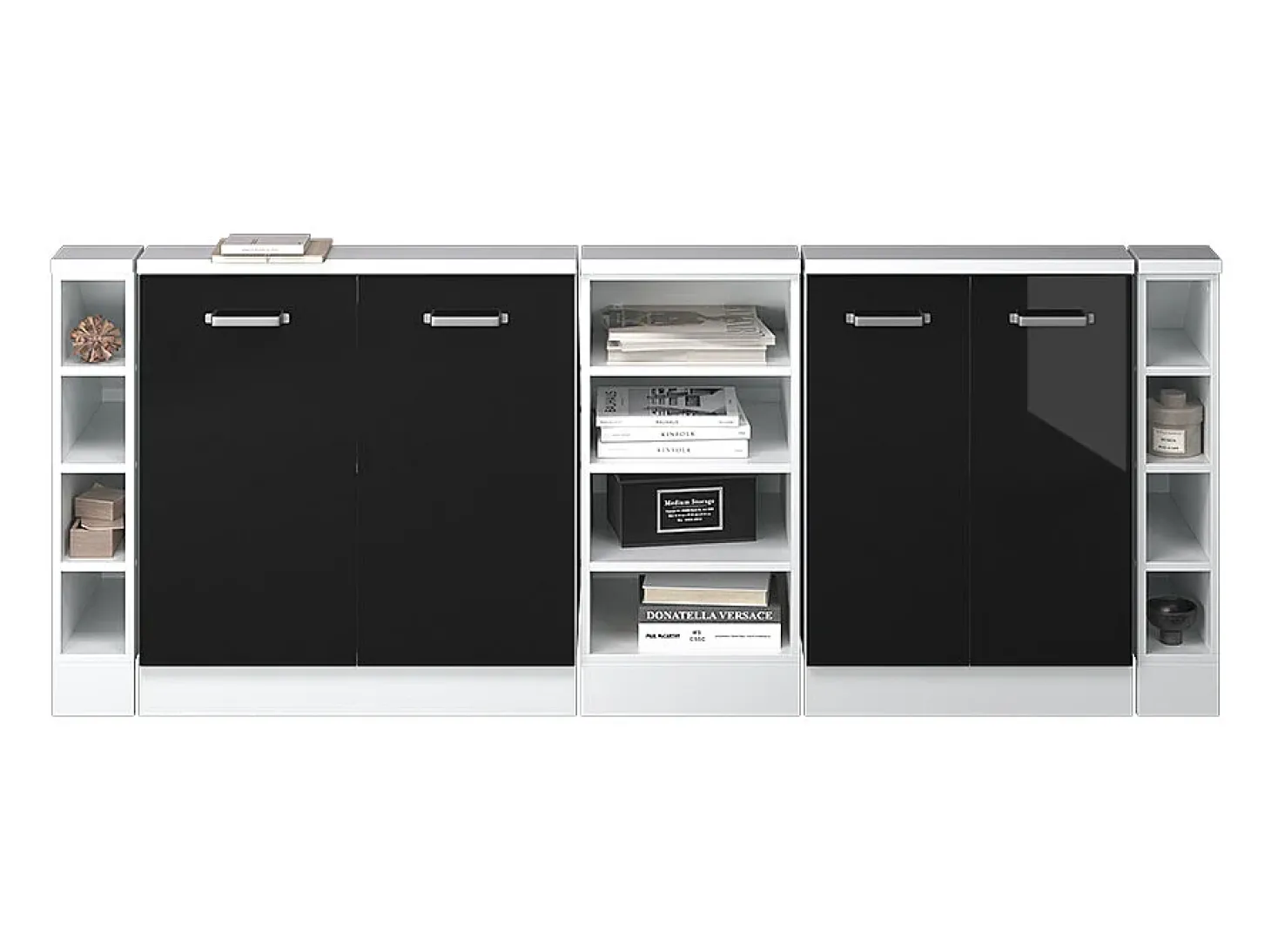 Armário de cozinha para sótão inclinado preto alto brilho 210x46x81.6 r-line