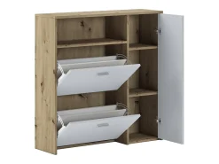 Armário de entrada Dafenagya, Entrada de cabide, Composição para o átrio, Consola de armazenamento multifuncional, 92x27h94 cm, Carvalho e Branco