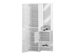 Armário de entrada Dcristant, Armário multifuncional com 2 folhas, Armário multiuso com espelho, 90x35h190 cm, Branco