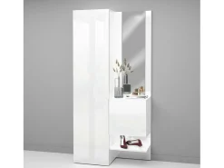 Armário de entrada Dcristant, Armário multifuncional com 2 folhas, Armário multiuso com espelho, 90x35h190 cm, Branco