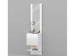 Armário de entrada Dcuadrad, Armário multifuncional com espelho, Sapateira de 1 folha, 45x35h190 cm, Branco