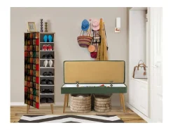 Armário de entrada Dgallett, Entrada de cabide, Composição para átrio, Consola de armazenamento multifunções, 50x38h135 cm, Carvalho e Verde
