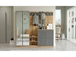 Armário de entrada Dnikolao, Entrada de cabide, Composição para átrio, Consola de armazenamento multifuncional, 187x38h180 cm, Carvalho e Antracite