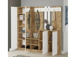 Armário de entrada Dnikolao, Entrada de cabide, Composição para o átrio, ConsolePorta-luvas multifunções, 187x38h180 cm, Carvalho e Branco