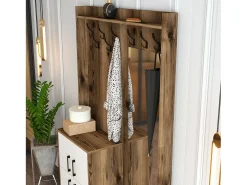 Armário de entrada Dperron, Entrada de cabide, Composição para átrio, Consola de armazenamento multifuncional, 120x35h200 cm, Nogueira e Branco