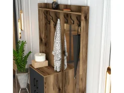 Armário de entrada Dperron, Entrada do cabide, Composição do átrio, Console da portaAobjetos multifuncionais, 120x35h200 cm, Noz e Antracite