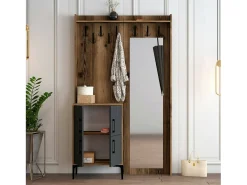 Armário de entrada Dperron, Entrada do cabide, Composição do átrio, Console da portaAobjetos multifuncionais, 120x35h200 cm, Noz e Antracite