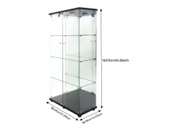 Armário de exposição LED em vidro 4 prateleiras, 80,49 x 36,49 x 163,9 cm, prateleira em vidro com 2 portas, armário de exposição independente, preto