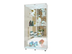 Armário de exposição LED em vidro 4 prateleiras, 80,49 x 36,49 x 163,9 cm, prateleira em vidro com 2 portas, armário de exposição independente, branco