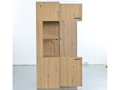 Armário de exposição LED 150x78x40cm - com grande espaço de arrumação porta de vidro - mobiliário de apresentação - madeira natural