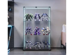 Armário de exposição para sala de estar com 4 prateleiras e portas duplas – Móveis elegantes para sala de estar