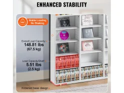 Armário de Exposição, SucceBuy Armário de Armazenamento Multimédia de 9 Níveis, Prateleira Ajustável para DVD para 756 CDs, Branco