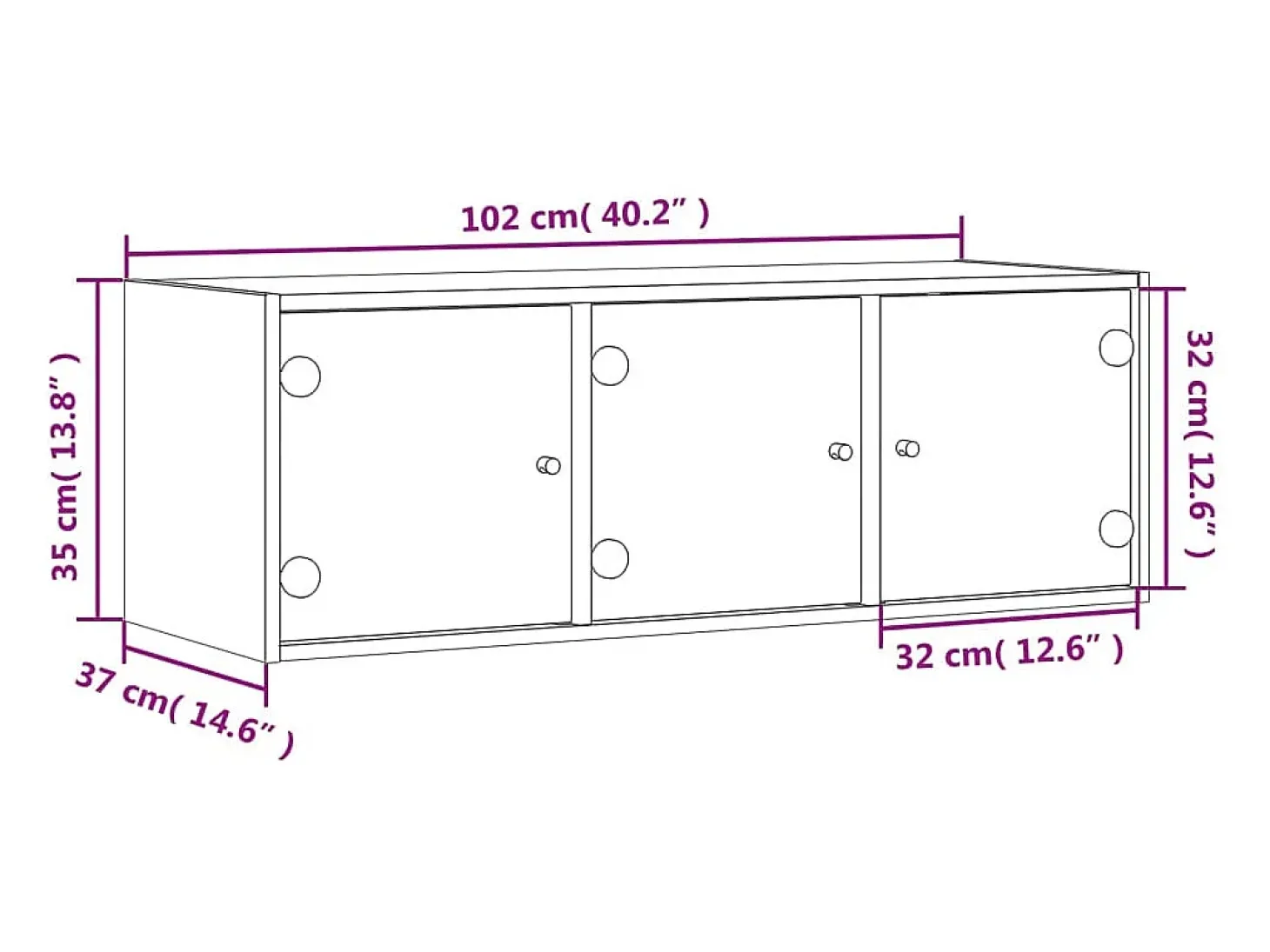 Armário de parede c/ portas de vidro 102x37x35 cm branco