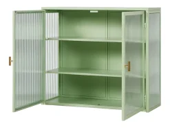 Armário de parede com porta de vidro verde de 70 cm e três níveis de armazenamento, ideal para hall de entrada, sala de estar, banheiro e sala de jantar.