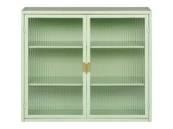 Armário de parede com porta de vidro verde de 70 cm e três níveis de armazenamento, ideal para hall de entrada, sala de estar, banheiro e sala de jantar.