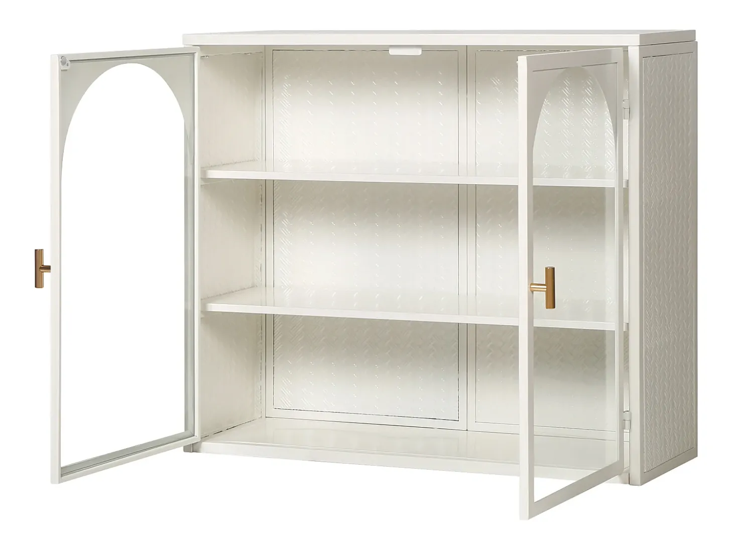 Armário de parede de vidro de 70 cm com duas portas, ideal para hall de entrada, sala de estar e banheiro, com padrão trançado, na cor branca.