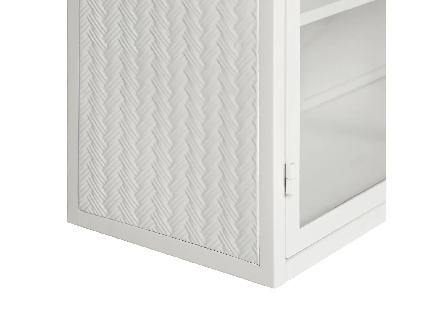 Armário de parede de vidro de 70 cm com duas portas, ideal para hall de entrada, sala de estar e banheiro, com padrão trançado, na cor branca.