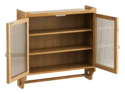 Armário de parede moderno com 2 portas de vidro e varão para pendurar roupas, madeira, 63 x 18 x 60 cm
