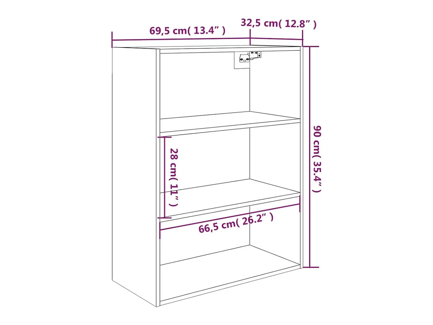 Armário de parede suspenso 69,5x32,5x90 cm branco
