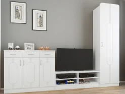 Armário de piso de madeira VCM | De pé | Dimensões: A. 196 x L. 55 x P. 36 cm | 1 porta grande | com prateleira - Balia (Branco)