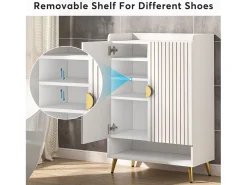 Armário de Sapatos com 2 Portas, 6 Andares Armário de Armazenamento para Sapatos, Armário de Entrada para Armazenar Sapatos, 75x 35x 110cm (Branco)