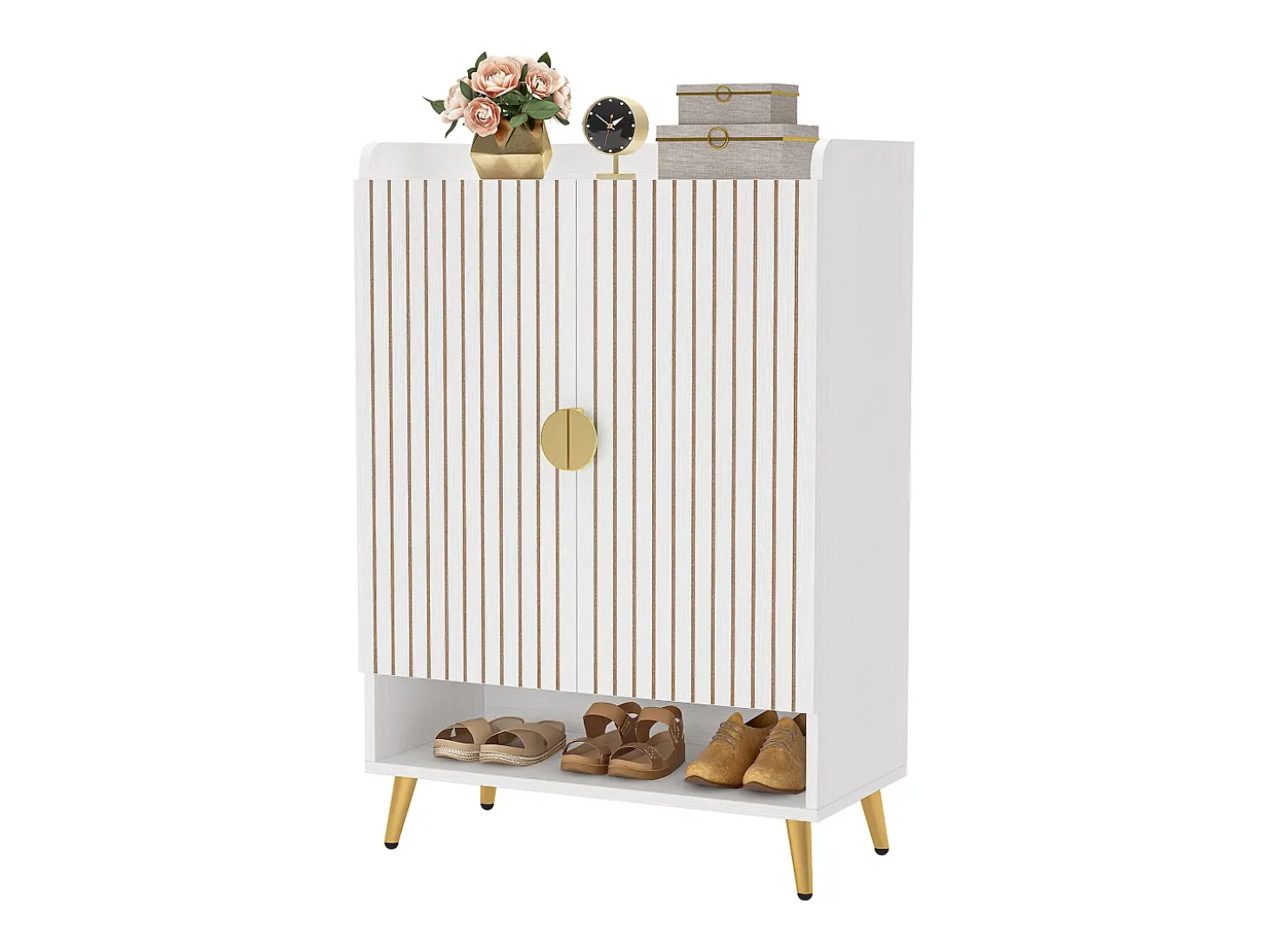 Armário de Sapatos com 2 Portas, 6 Andares Armário de Armazenamento para Sapatos, Armário de Entrada para Armazenar Sapatos, 75x 35x 110cm (Branco)