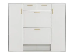 Armário de sapatos moderno 120×24×107 cm - 2 portas e 2 gavetas - 2 portas basculantes - branco