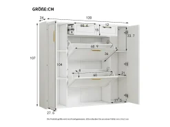 Armário de sapatos moderno 120×24×107 cm - 2 portas e 2 gavetas - 2 portas basculantes - branco