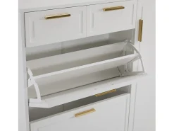 Armário de sapatos moderno 120×24×107 cm - 2 portas e 2 gavetas - 2 portas basculantes - branco