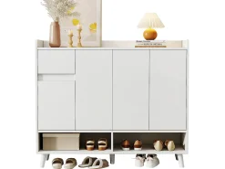 Armário de sapatos moderno 120×35×99 cm - 4 portas e 1 gaveta - branco