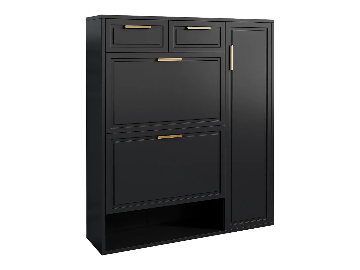 Armário de sapatos moderno 95×24×107 cm - 1 porta e 2 gavetas - 2 portas dobráveis - preto