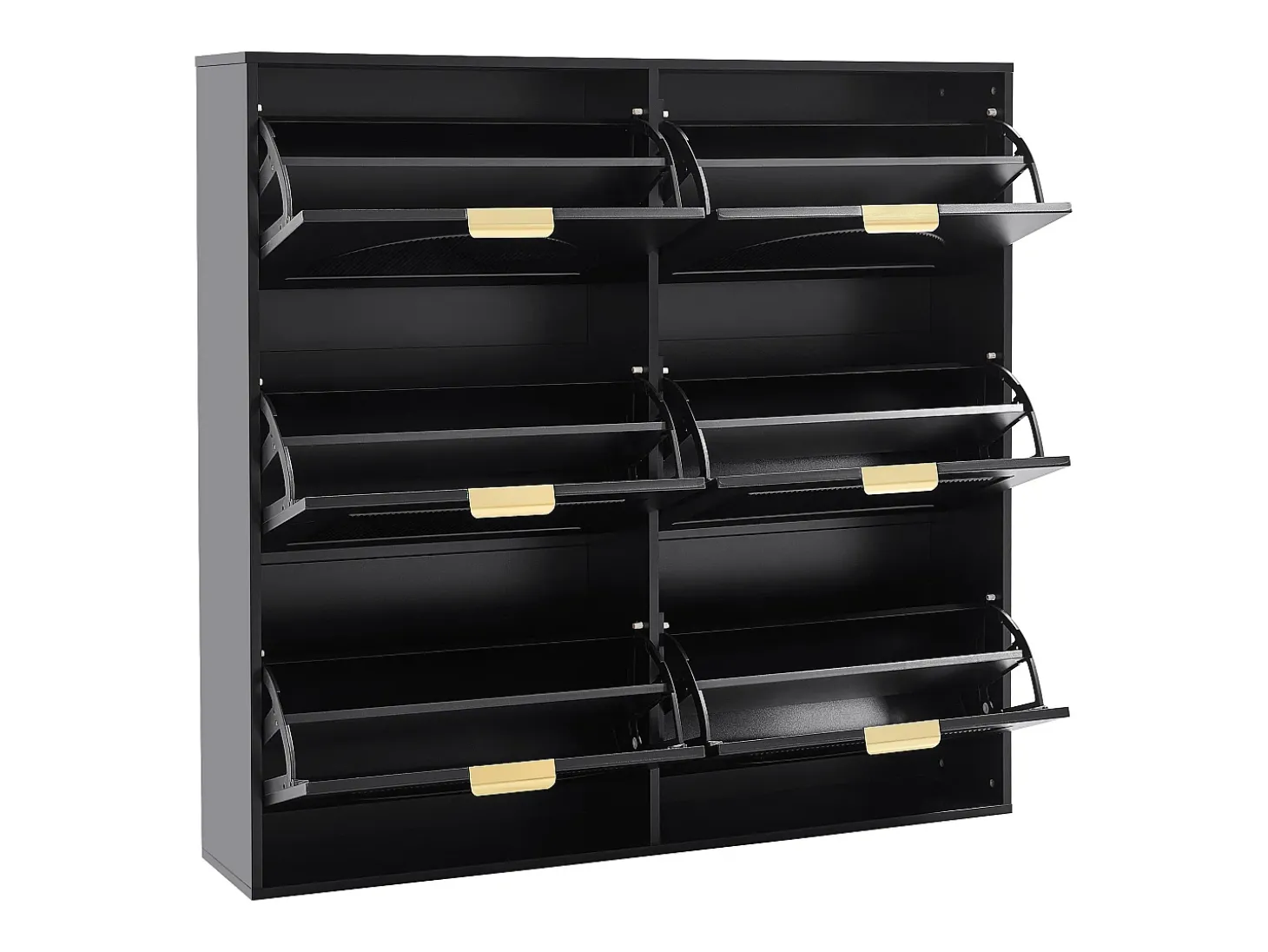 Armário de sapatos preto com 6 portas basculantes, 118x25x115 cm