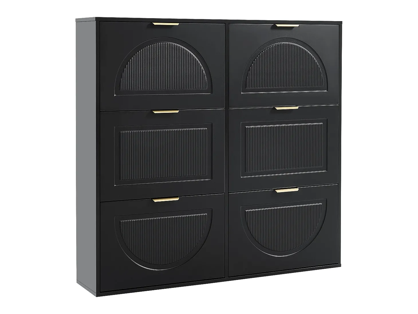 Armário de sapatos preto com 6 portas basculantes, 118x25x115 cm