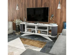 Armário de suporte de TV Desteve, Aparador de sala de estar, Armário de TV baixo, Base de suporte de paredeZata, 180x43h60 cm, Antracite e Branco