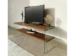 Armário de suporte de TV Dpianc, Aparador de sala de estar, Armário de TV baixo, Base de parede equipada, 120x35h45 cm, Nogueira