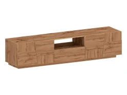 Armário de suporte de TV Dcortinovi, Aparador de sala baixa com 4 portas e 1 gaveta, Base de suporte de TV, 220x44h46 cm, Carvalho