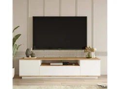 Armário de suporte de TV Dpierott, Aparador de sala, Armário de TV baixo, Base de parede equipada, 180x45h45 cm, Carvalho e Branco
